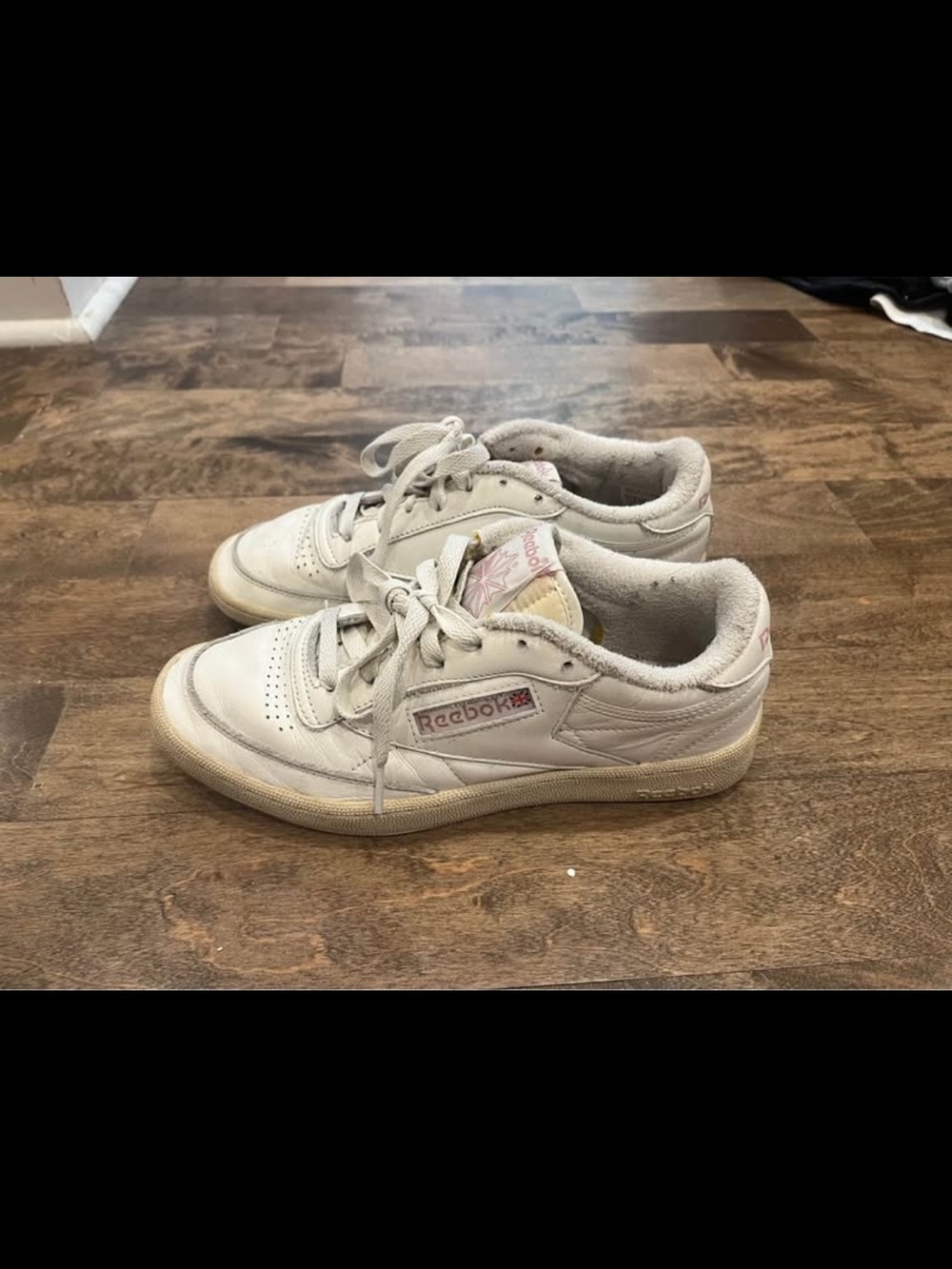 Women's Reebok White and Light Pink Leather Sneakers